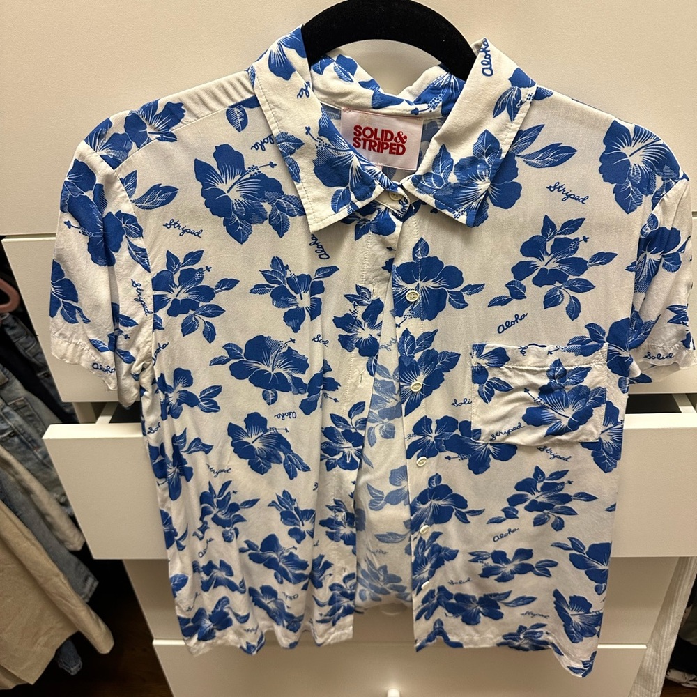 Solid And Striped Hawaiian Print Button Down Shir… - image 1